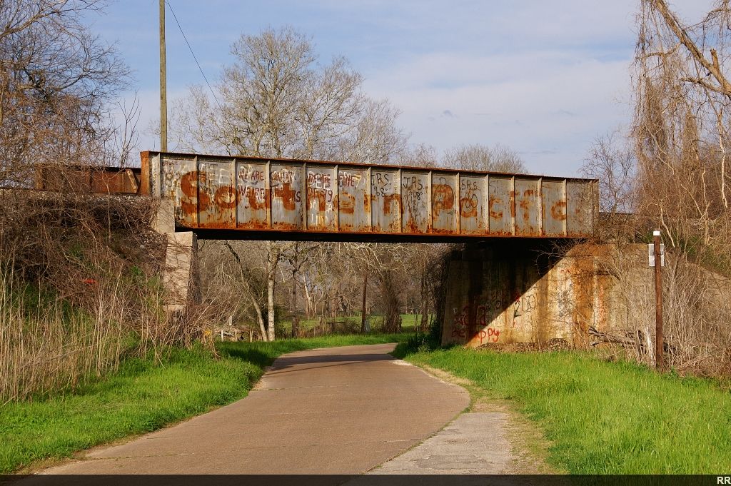 Ancient bridge with Southern Pacific markings still visible