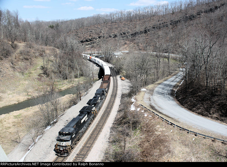 NS 9543 leads a camp car/MoW extra enroute to Bluefield 
