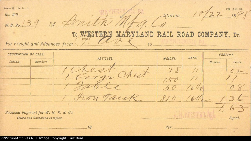 WMR Waynesboro Waybill 139 