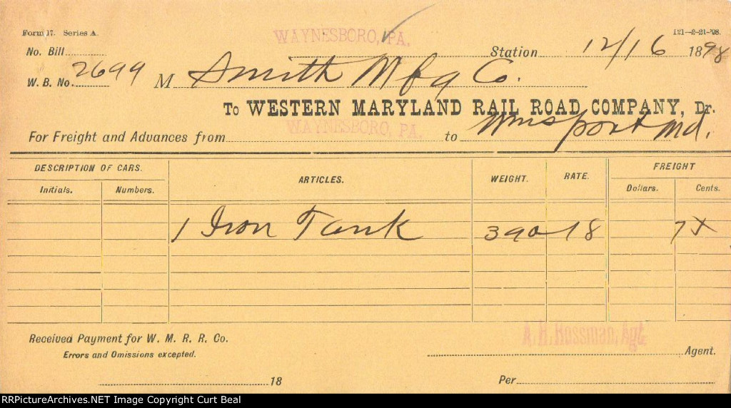 WMR Waynesboro Waybill 2699