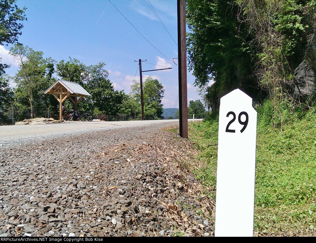A typical sheltered picnic table at old PRR Milepost 29