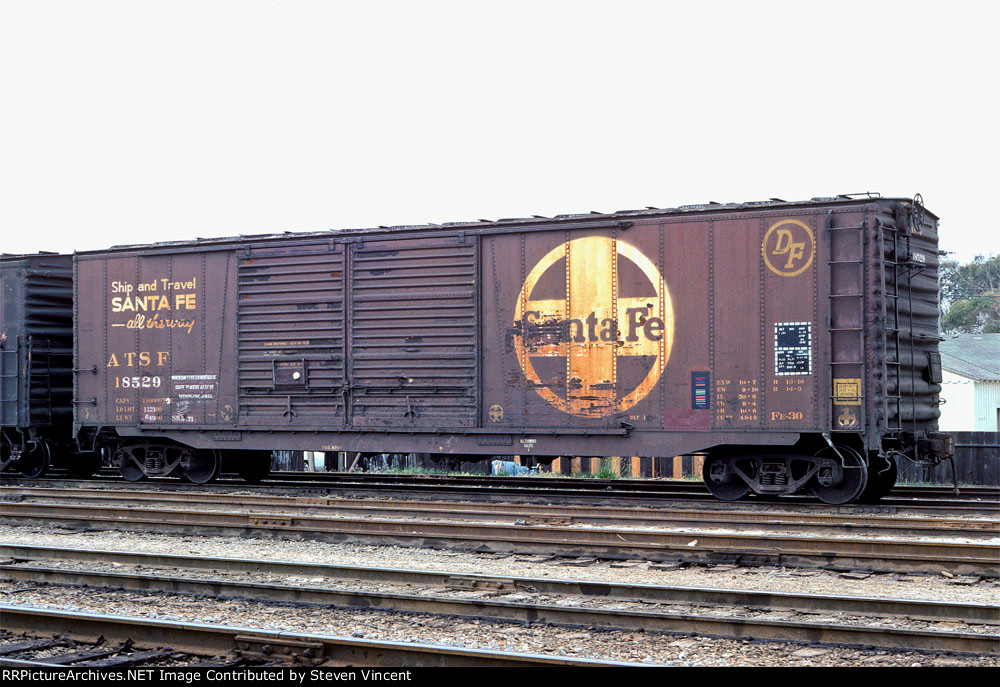 Santa Fe built furniture car ATSF #18529 here in Company service.