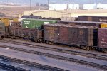 SAL 15400 & Golden State Metals Inc scrap metal gondola KNDX 9438 in the bowl tracks of the West Colton hump yard.
