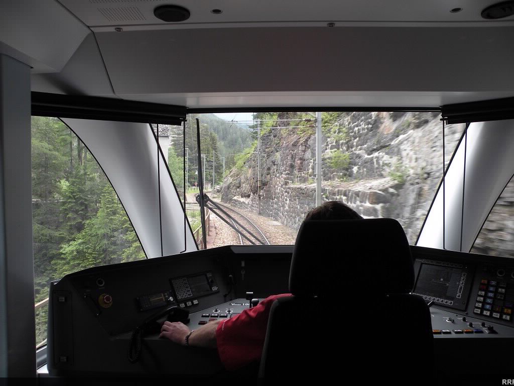 Railfan view in an Allegra ABe 8/12 EMU. 