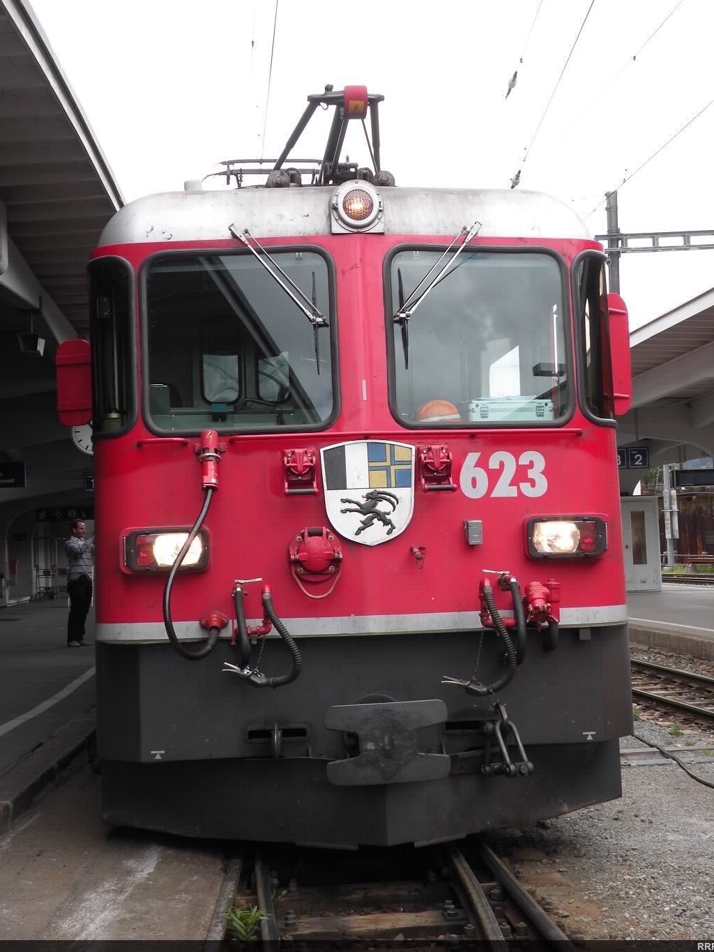 Head on shot of the Ge 4/4 II powering my train to Brig, the famed Glacier Express. 