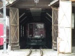 A historic (pre sixties) Class HGe 4/4 of the MGB in a shed at Disentis/Mustér. 