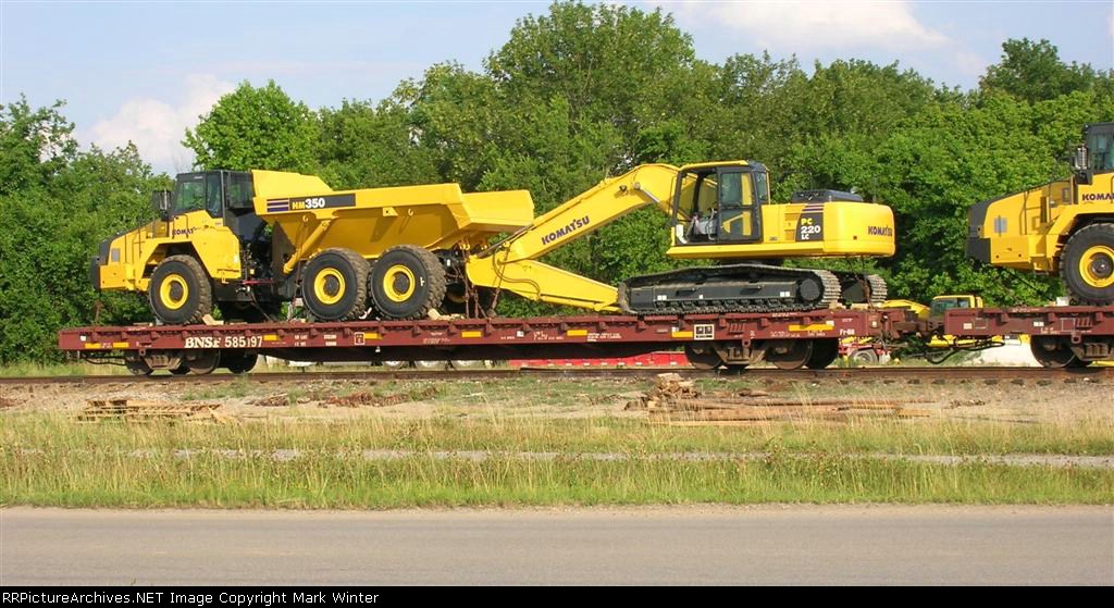 BNSF 585197 with Komatsu loads,