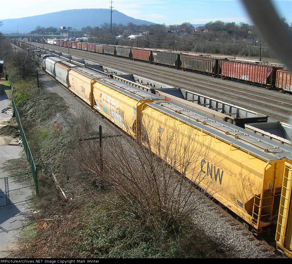 CNW covered hoppers in CSX mixed freight