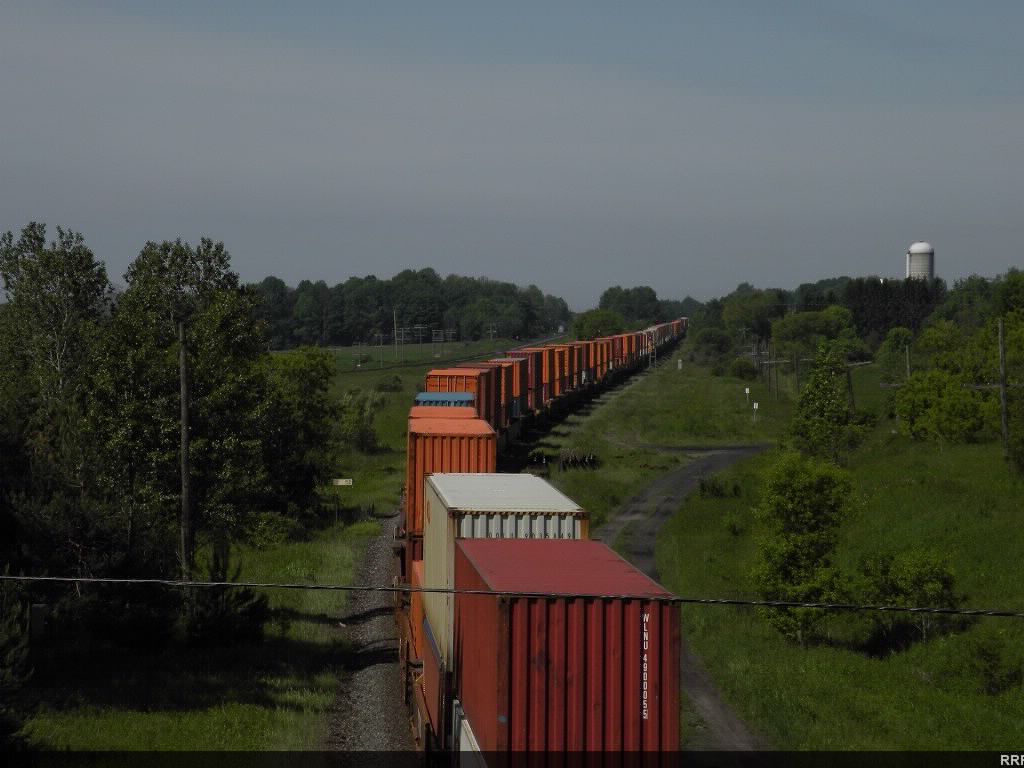 Doublestacks stretching out from under Newtonville road. 