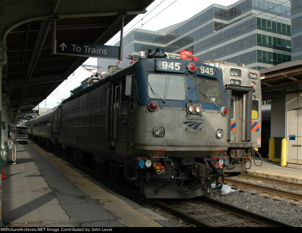 AEM7 # 945 leads a Northeast Regional into WAS heading for points south.