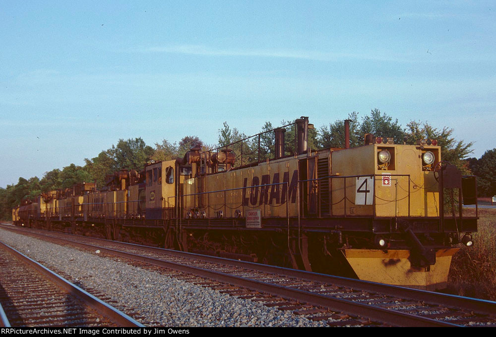 A LORAM rail grinding train parked for the night.
