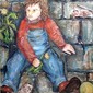 Child playing with flowers and