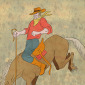 American  Rodeo Cowboy riding bucking bronco