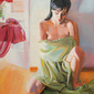"Girl covered by curtain"