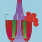 pop art still life-bottle wineglasses grape