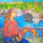 a woman on bosporus with cat.