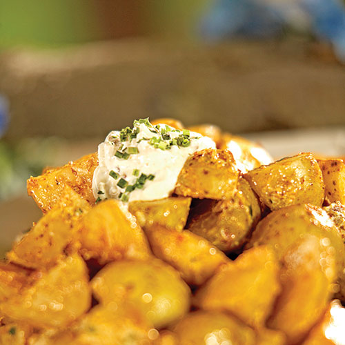 BarbecueRoasted Potatoes with Sour Cream Bacon Sauce Sandra Lee