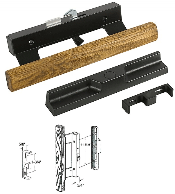 Sliding Glass Patio Door Wood/Aluminum HookStyle Surface Mount Handle 415/16" Screw Holes