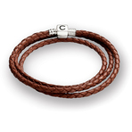 Chamilia Cognac Braided Leather Wrap Bracelet