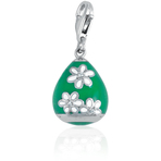 It's Charming Sterling Silver Green Egg with White Flowers Charm