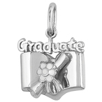 It's Charming Sterling Silver Open Book with "Graduate" and White Flower Charm