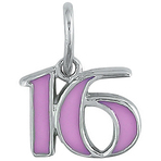 It's Charming Sterling Silver Pink Enamel "16" Charm