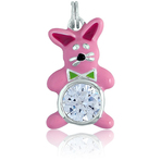 It's Charming Sterling Silver Pink and Green Rabbit with Circle CZ Charm
