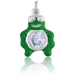 It's Charming Sterling Silver Green Enamel Frog with CZ Charm