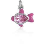 It's Charming Sterling Silver CZ and Pink Enamel Fish Charm