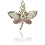 It's Charming Sterling Silver Pink Dragonfly with CZ Wings Charm