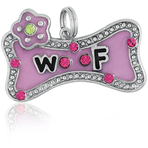 It's Charming Sterling Silver Pink "Woof" Dog Bone and Flower with CZ Charm