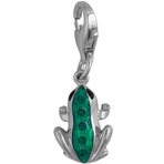 It's Charming Sterling Silver Black and Green Enamel CZ Frog Charm