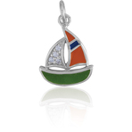 It's Charming Sterling Silver Green & Orange Sailboat with CZ