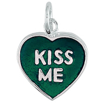 It's Charming Sterling Silver Green "Kiss Me" Heart Charm