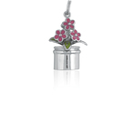 It's Charming Sterling Silver Flower Pot with Pink and Green Charm