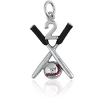 It's Charming Sterling Silver "2" with Black Baseball Bats and Red Baseball Charm