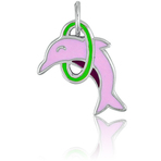 It's Charming Sterling Silver Pink Dolphin and Green Hoop Charm