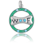 It's Charming Sterling Silver Green Circle with CZ "Woof" Dog Bone Charm