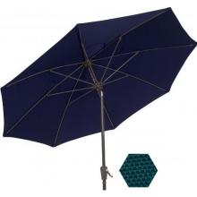 FiberBuilt Outdoor Umbrellas 7.5 Ft Hexagon Forest Green Vinyl Umbrella With White Aluminum Frame & Push Button Tilt