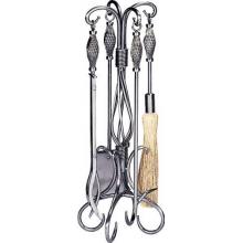 UniFlame 5 Piece Pewter Wrought Iron Fireset With Birdcage Handles