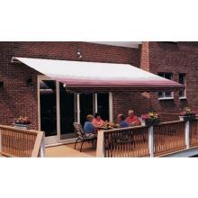 Sunsetter Pro Motorized Awning (14 Ft / Burgundy Stripe) With Traditional Laminated Fabric With Left Mounted Moter And Soffit Bracket