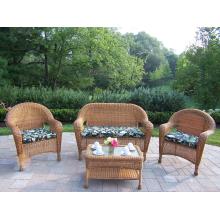 Oakland Living Resin Wicker 4pc Chat Set W/ Black Floral Cushions - Natural