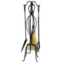 UniFlame 5 Piece Black Wrought Iron Fireset W/ Tear Drop Handles