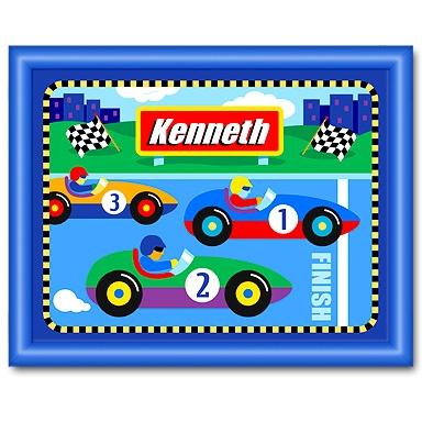 Olive Kids Large Personalized Wall Art Print - Vroom Blue Frame