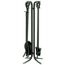 UniFlame 5 Piece Black Wrought Iron Fireset With Hook Handles