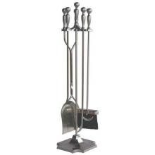 UniFlame 5 Piece Satin Pewter Fireset On Pedestal Base With Ball Handles