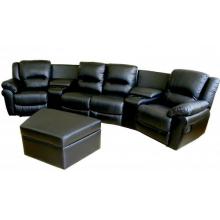 Taren Leather Curved 7-pcs Home Theater Sectional In Black