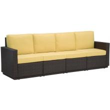 Home Styles Riviera Resin Wicker 4 Seater Outdoor Patio Sofa With Cushions - Harvest Fabric