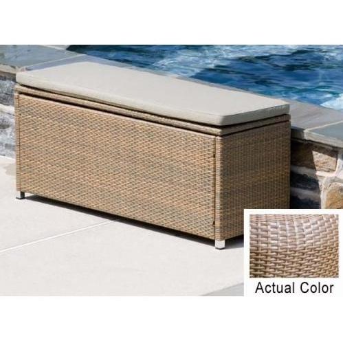 Alfresco Home South Beach Wicker Outdoor Pillow Storage Bench, Rectangular - Latte Alfresco Home South Beach Wicker Outdoor Pillow Storage Bench, Rectangular - Latte