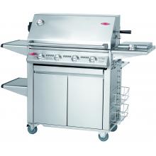 BeefEater Gas Grills Signature Premium 4 Burner Propane Gas Grill On Cabinet Trolley Cart W/ Shelves